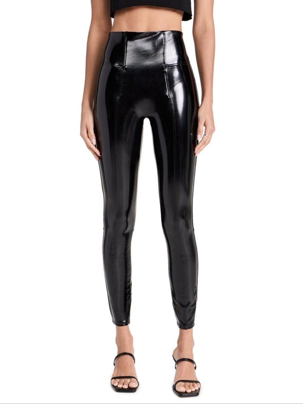 SPANX Black Faux Patent Leather Punk Grunge High-Waist Leggings Size Large